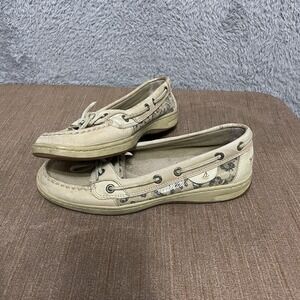 Sperry Top-Sider Shoes Womens 8M Angelfish Comfortable Tan Leopard Print Slip On